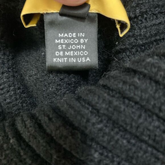 St John Sweater Womens Large Black Gold Crop Wool Blend Buttons Shawl Collar Lux - Picture 10 of 13